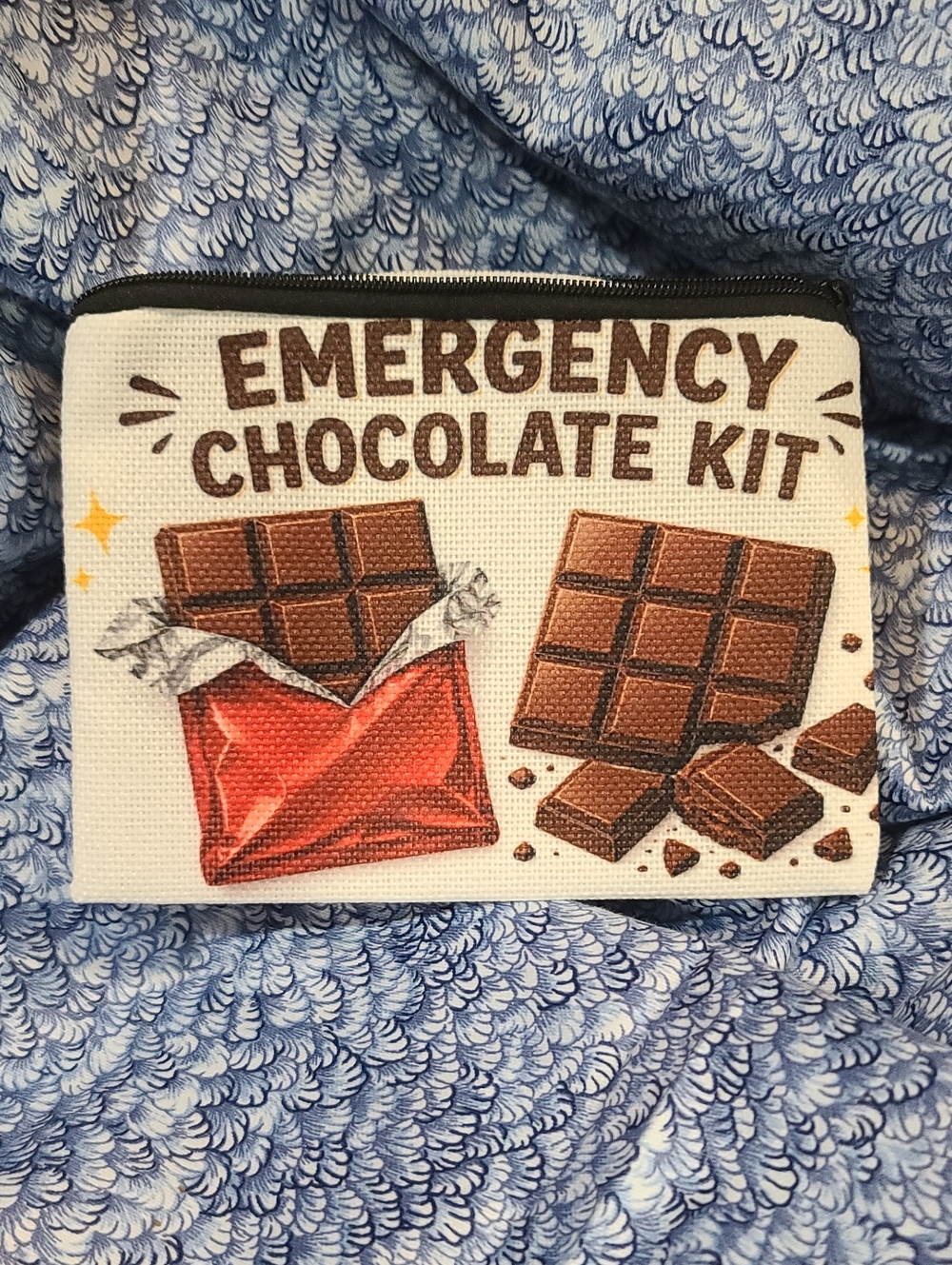 Emergency Chocolate Zipper Pouch - 2 Sided Picture NWT